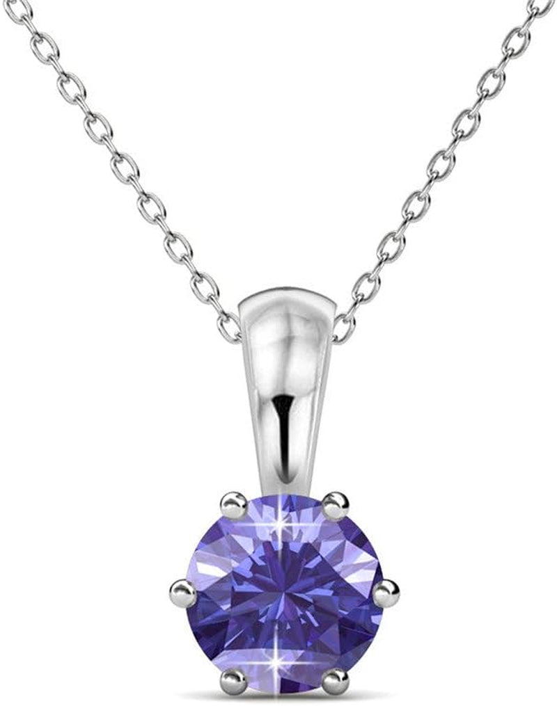 18K White Gold Plated Birthstone Necklaces for Women, Silver Necklace for Women, White Gold Pendant Necklace with round Cut Solitaire Crystals, Fashion Jewelry for Women