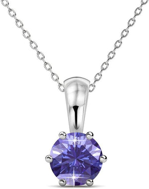 18K White Gold Plated Birthstone Necklaces for Women, Silver Necklace for Women, White Gold Pendant Necklace with round Cut Solitaire Crystals, Fashion Jewelry for Women