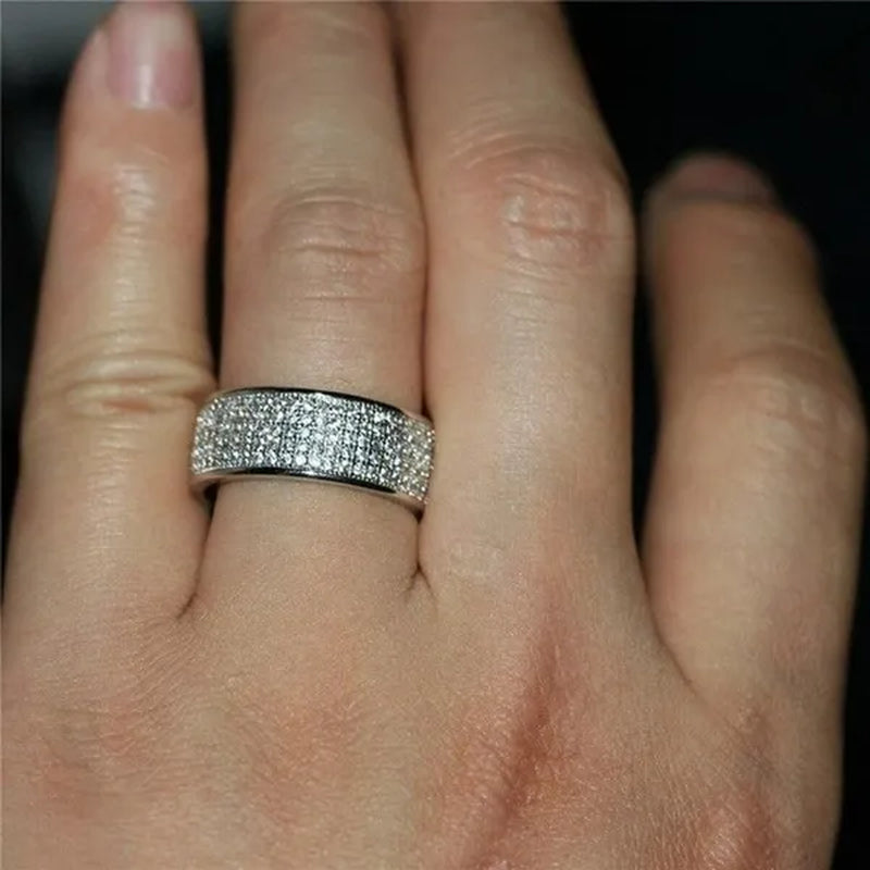 925 Solid Sterling Silver White Sapphire Diamond Wedding Band Sparkling Rings Engagement Anniversary Party Jewelry Size 5-12