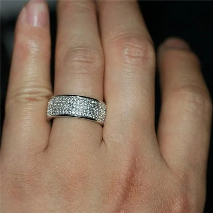 925 Solid Sterling Silver White Sapphire Diamond Wedding Band Sparkling Rings Engagement Anniversary Party Jewelry Size 5-12