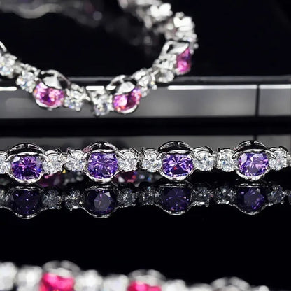 Gloriya High-Grade CZ Evening Party Jewelry For Woman Hand-inlay Round Blue Crystal Silver Plated Tennis Bracelet