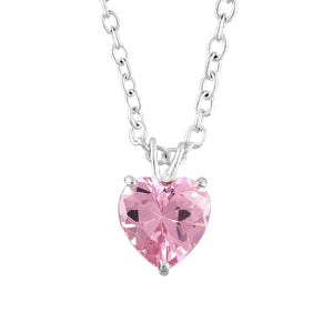 Synthetic Pink Sapphire Heart Pendant Necklace, Crystals Pendant, Energy Healing Crystals Birthstone Jewelry, 16 + 2 Inch Silver Plated Adjustable Chain
