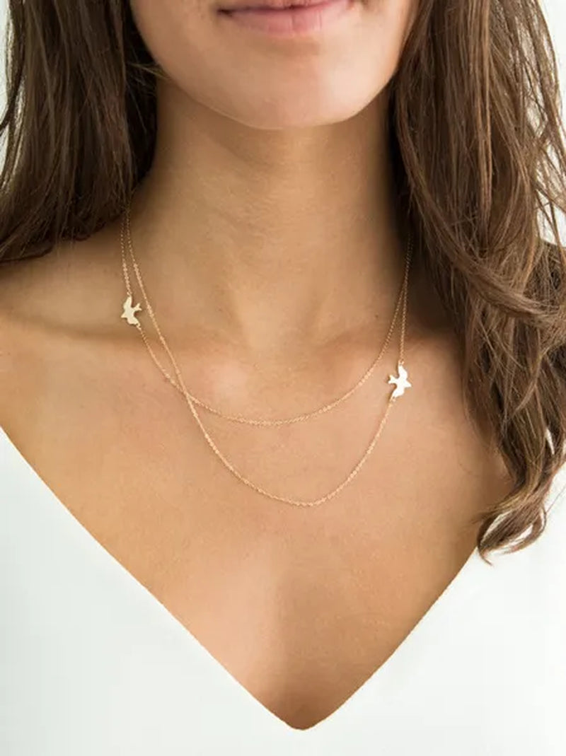 Fashion Dainty Choker Necklace Bird Peace Dove Layering Chain Necklace