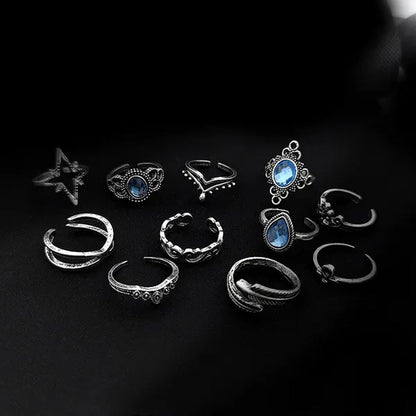 New 60Pcs Womens Rings Silver Gold Plated Rhinestone Vintage Jewelry Bohemian Style Finger Joint Ring Party Favor Gifts