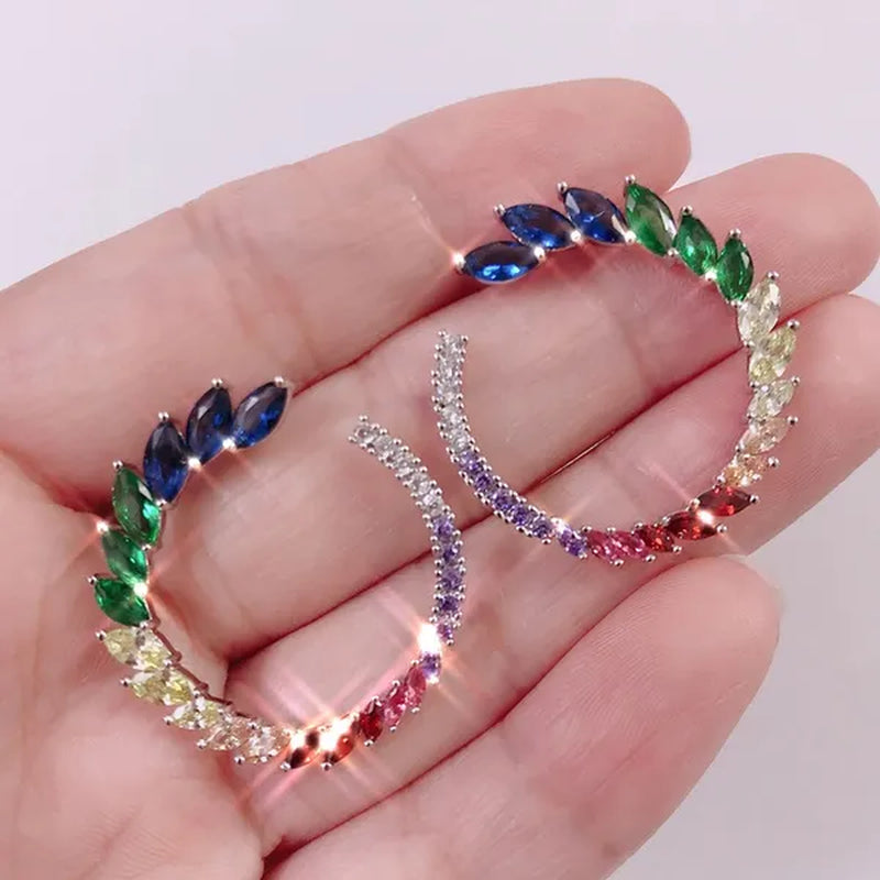 CANDICE Brilliant Yellow Green Blue Stones Prom Party CZ Crystal Big Stud Earrings Pave Setting Trendy 18K White Gold Plated round Ear Jewelry for Women