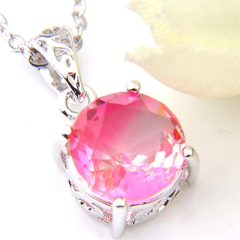 Luckyshine Dazzling Round Fire Bi-Colored Tourmaline Gemstone Silver Earrings Pendants Necklaces Jewelry Sets for Women