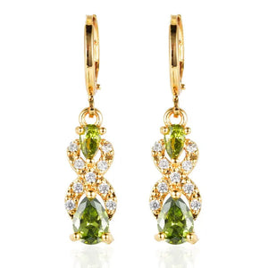 Women Green Cubic Zirconia CZ Teardrop Dangle Earrings Gift For Girl