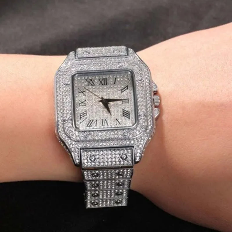 24K Gold / 925 Silver / Rose Gold Stainless Steel Hip Hop Jewelry Iced Out Diamond Thick Miami Cuban Link Chain Necklace Bracelet Watch for Men'S and Women'S Party Jewelry Set Nightclub Bar Fashion Accessories