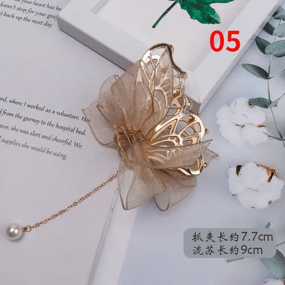 Bow Ribbon Pearl Pendant Tassel Hair Claw Hair Accessories Headdress Metal Grab Clip Hair Clip Shark Clip