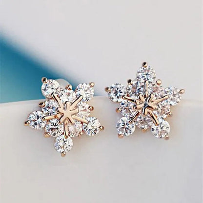 Fashion Lady Creative Diamond Flower Earrings White Snowflake Earrings Engagement Earrings for Women Flower Jewelry Lovely Lady Snowflake Accessories Birthday Anniversary Gift