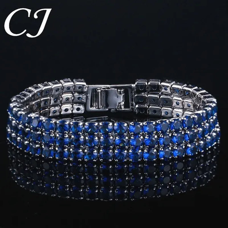 CANDICE Exquisite Hand-Inlay 3 Rows Round Cut Shining CZ Silver Plating Wide Bracelets Bangles High Quality Female Wedding Party Jewelry