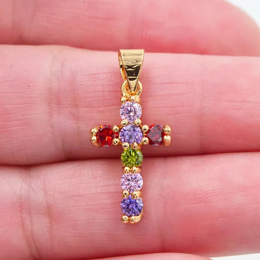 Women Multicolor Cubic Zirconia CZ Cross Pendant Gift for Girl - WORLD TIME VISITS