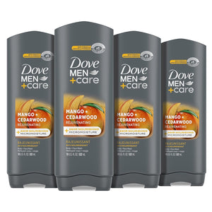 Body Wash Rejuvenating Mango + Cedarwood 4 Count for Men with 24-Hour Nourishing Micromoisture Technology 18 Oz