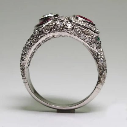 Antique Art Deco 925 Sterling Silver Ruby & Whiite Sapphire Ring Size 6 7 8 9 10