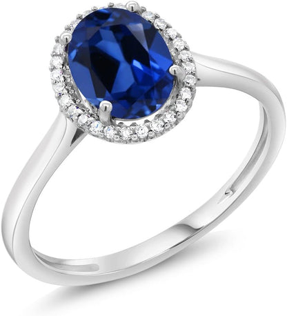 10K White Gold Oval Gemstone Birthstone and White Diamond Halo Engagement Ring | Oval 8X6MM | Wedding Anniversary Promise White Gold Ring for Women