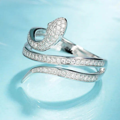 Personality Women'S Fashion 925 Sterling Silver Snake Ring Natural White Sapphire Full Diamond Jewelry for Women Rings Elegant Bride Princess Engagement Party Accessories Wedding Band Anniversary Gift