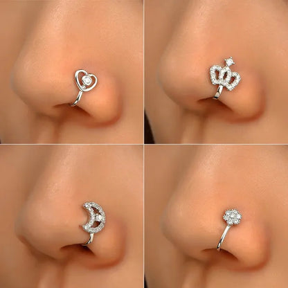 1 PC Crystal Diamond Zircon Star Heart Moon Fake Piercing Nose Ring Copper Spiral Non Piercing Clip on Nose Ring Ear Clips Cuff Fashion Body Jewelry - WORLD TIME VISITS