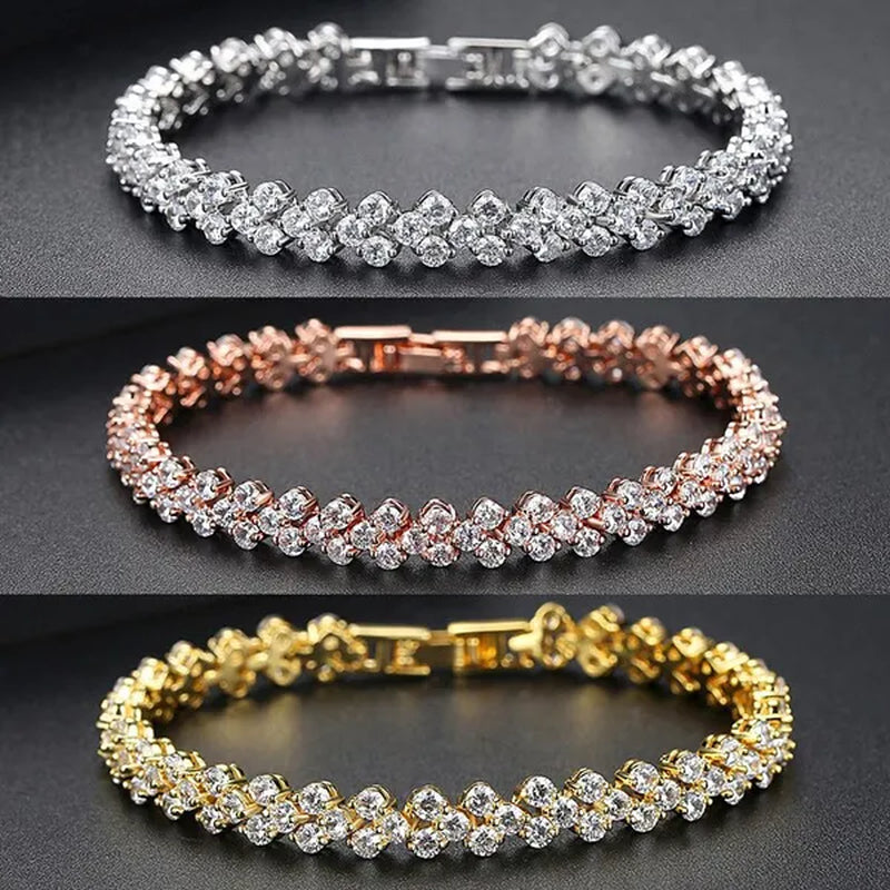 New Luxury Trendy Roman Bracelet Zircon Bangle for Women Bride Wedding Engagement Bracelet Party Anniversary Gift Jewelry