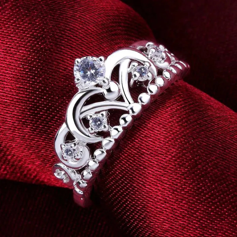 New 925 Sterling Silver Rings for Women Fine Crystal Crown Fashion Party Gifts Girl Student Luxury Charm Wedding Jewelry