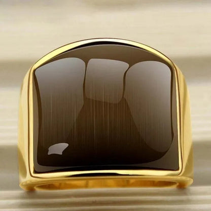 New Fashion Rings 316L Stainless Steel Gold Plated Simple Jewelry Ring With Opal For Men