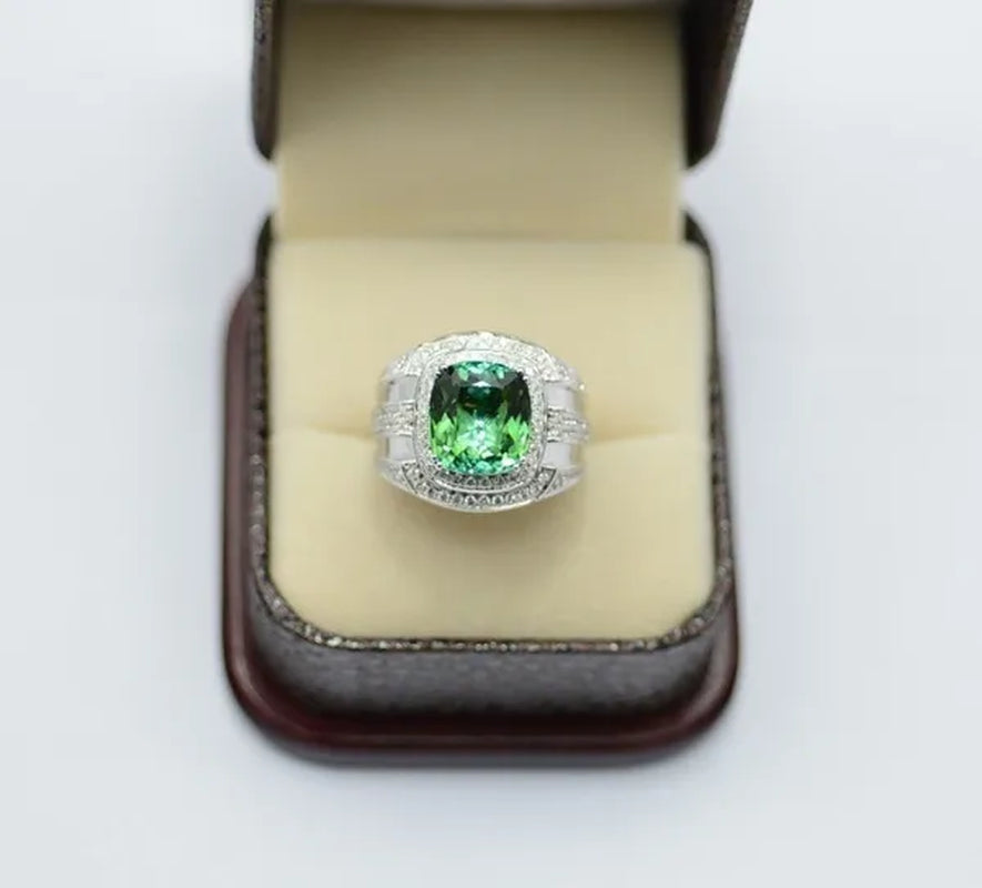 Business Men's Fashion Ring Green Zircon Ring Wedding Engagement Party Jewelry