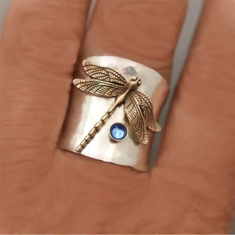 Punk Jewelry with a Unique Steam Victorian Style Twist Ring Dragonfly Ring September Birthstone Sapphire