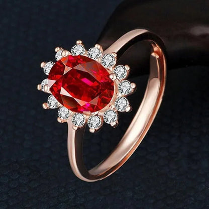 New Ruby Diana Sunflower Lady  Ring Classic Living Mouth Design Women's Ring