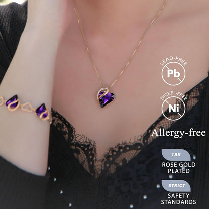 Rose Gold Plated Necklace for Women: Heart Shaped Birthstone/Healing Crystals Center, Dazzling Cubic Zirconia, Hypoallergenic Chain (18"+2"), Jewelry Gifts for Anniversaries and Birthdays