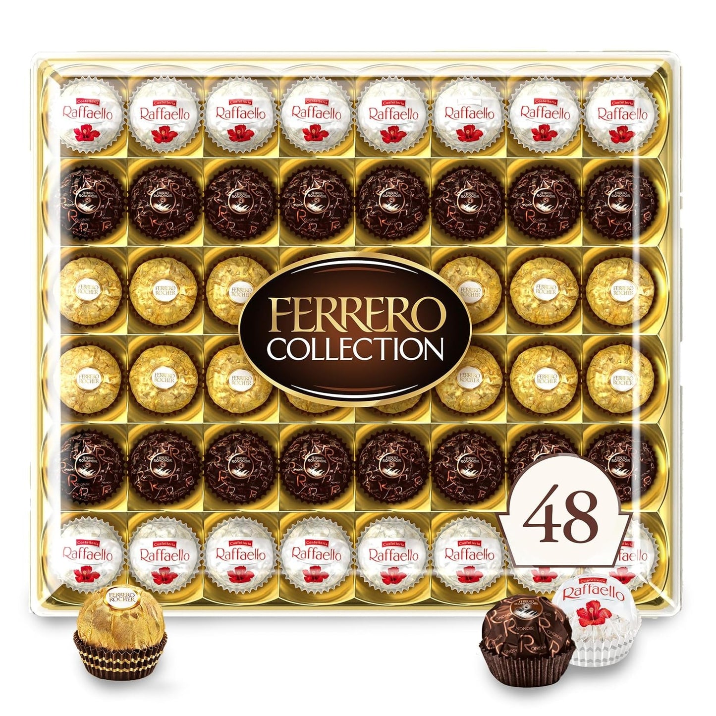 , 48 Count, Premium Gourmet Assorted Hazelnut Milk Chocolate, Dark Chocolate and Coconut Chocolates, Chocolate Gift Box, 18.2 Oz