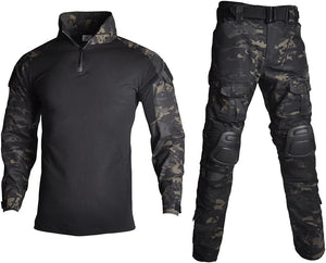 Mens Tactical Military Suits Long Sleeve Rip-Stop Uniforms Combat Shirt and Pants Elbow Knee Pads