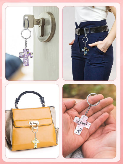 120 Pcs Bible Verse Keychains Christian Key Rings Cross Keychains Inspirational Acrylic Religious Key Rings Floral Bible Verse Jewelry for Women Men Girls Boys