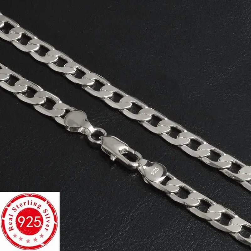 Wholesale 925 Sterling Silver Fashion Jewelry Sets 4MM/6MM/8MM Curb Link Chain Necklace Bracelet for Women and Men Fashion Wedding Party Engagement Jewelry Gift-Genuine Sterling Silver