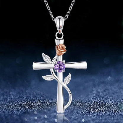 Trendy Flower Cross Necklace for Women Engagement Wedding Accessories Valentine's Day Gift