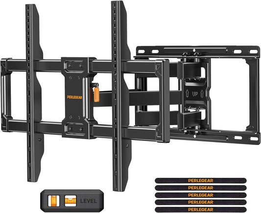 UL Listed Full Motion TV Wall Mount for Most 42–84 Inch Flat Curved Tvs up to 132 Lbs, 12″/16″ Wood Studs, Bracket with Articulating Arms, Swivel, Tool-Free Tilt, Max VESA 600X400Mm PGLF12