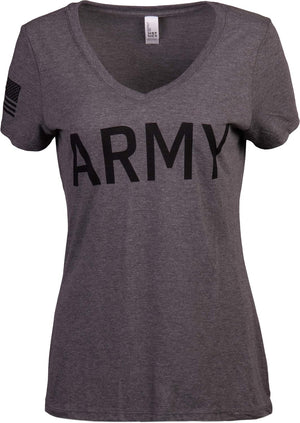 Army Women'S V-Neck | U.S. Military Infantry Sleeve Flag Female Soldier T-Shirt Wife Mom Top