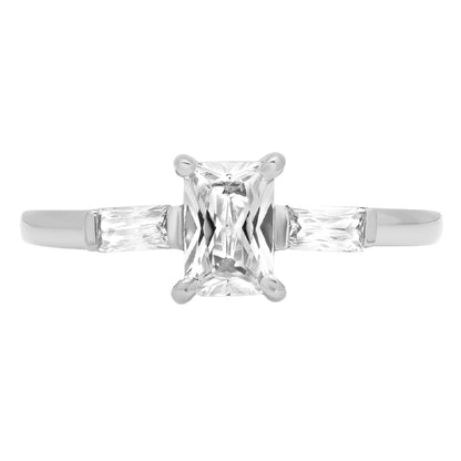 0.8 Ct Brilliant Emerald Cut Simulated Diamond 14K White Gold Three-Stone Ring SZ 7.5