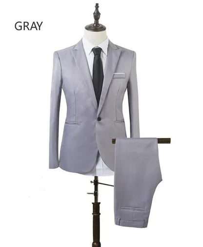 2 Pieces Blazer Men New High Quality Business Formal Wear Men Suits One Button Slim Fit Suit Men Blazer Set Blue Hot Sale Wedding Suit
