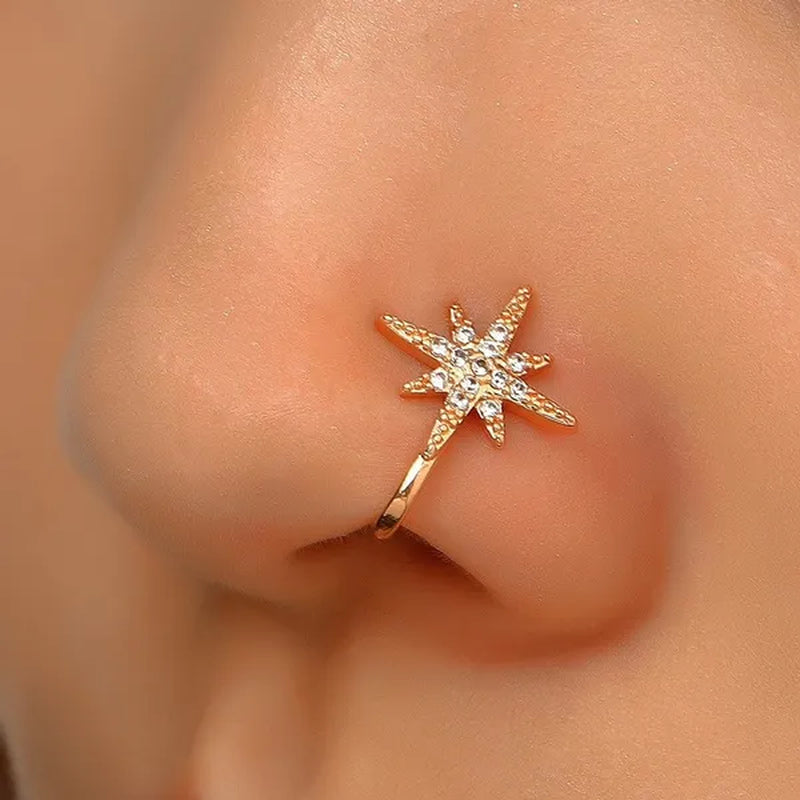 1 PC Crystal Diamond Zircon Star Heart Moon Fake Piercing Nose Ring Copper Spiral Non Piercing Clip on Nose Ring Ear Clips Cuff Fashion Body Jewelry - WORLD TIME VISITS