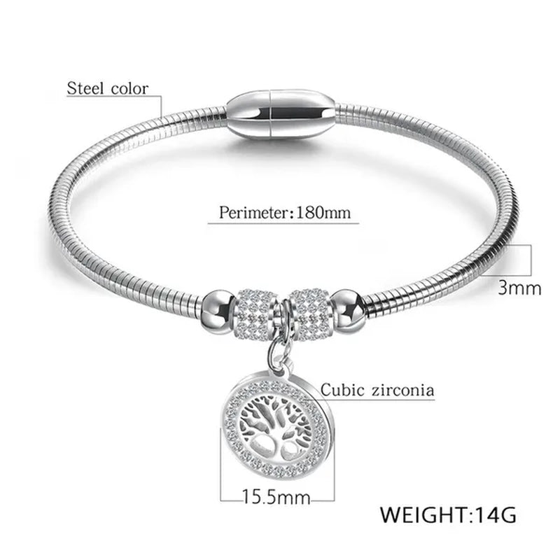 AAA CZ Life Tree Bangel Women Fashion Stainless Steel Family Tree Bracelet Jewelry