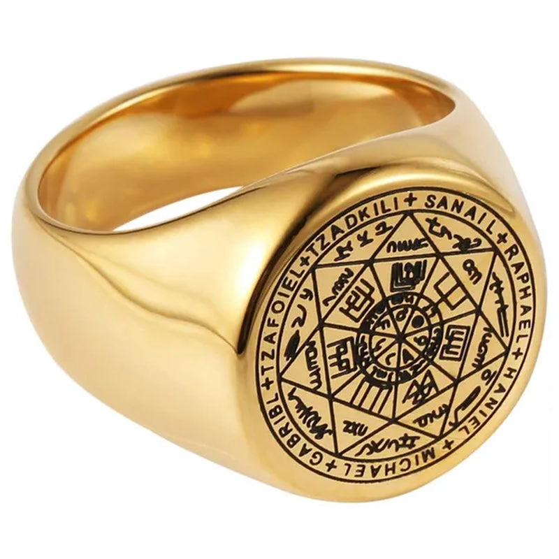 Seals of the Seven Archangels Rings Choker Statement Silver Gold Titanium Steel Bands Punk Rock Stamp Signet Ring for Men
