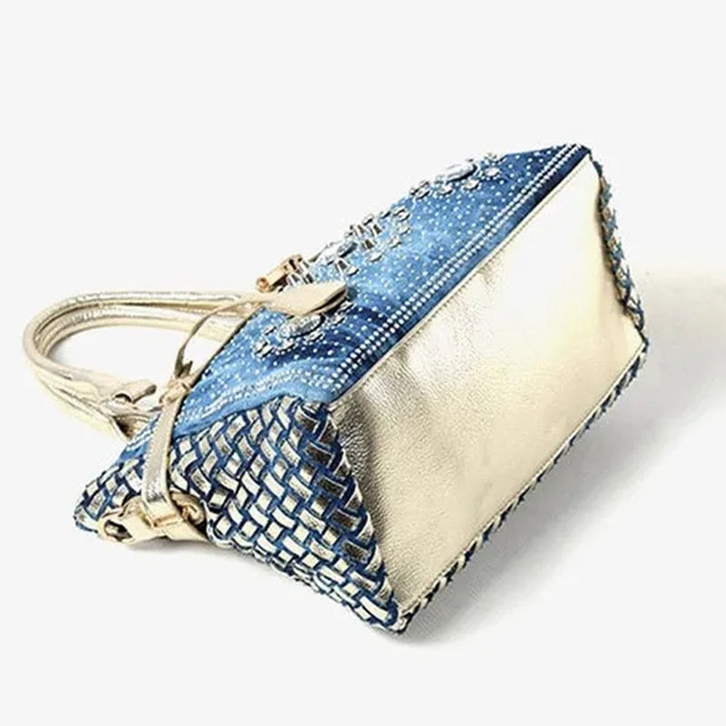 Womens Handbag Large Oxford Shoulder Bags Patchwork Jean Style and Denim Diamond Decoration Totes