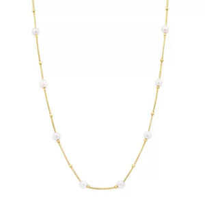 14K Freshwater Cultured Pearl and High Polish Bead Necklace, 18"