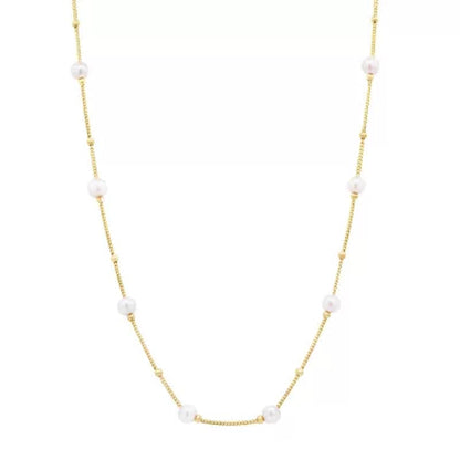 14K Freshwater Cultured Pearl and High Polish Bead Necklace, 18"