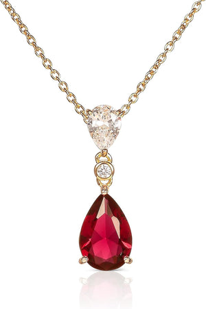 925 Sterling Silver Teardrop Necklace for Women with White, Pink, Green, Blue or Red Cubic Zirconia Stones, Elegant Silver, Gold or Rose Gold Pear Drop Pendant Necklace for Women