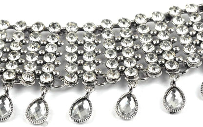 Vintage Boho Full Rhinestones Necklaces Tassel Jewelry Set Layered Pendant Statement Chunky Chain Necklace for Women