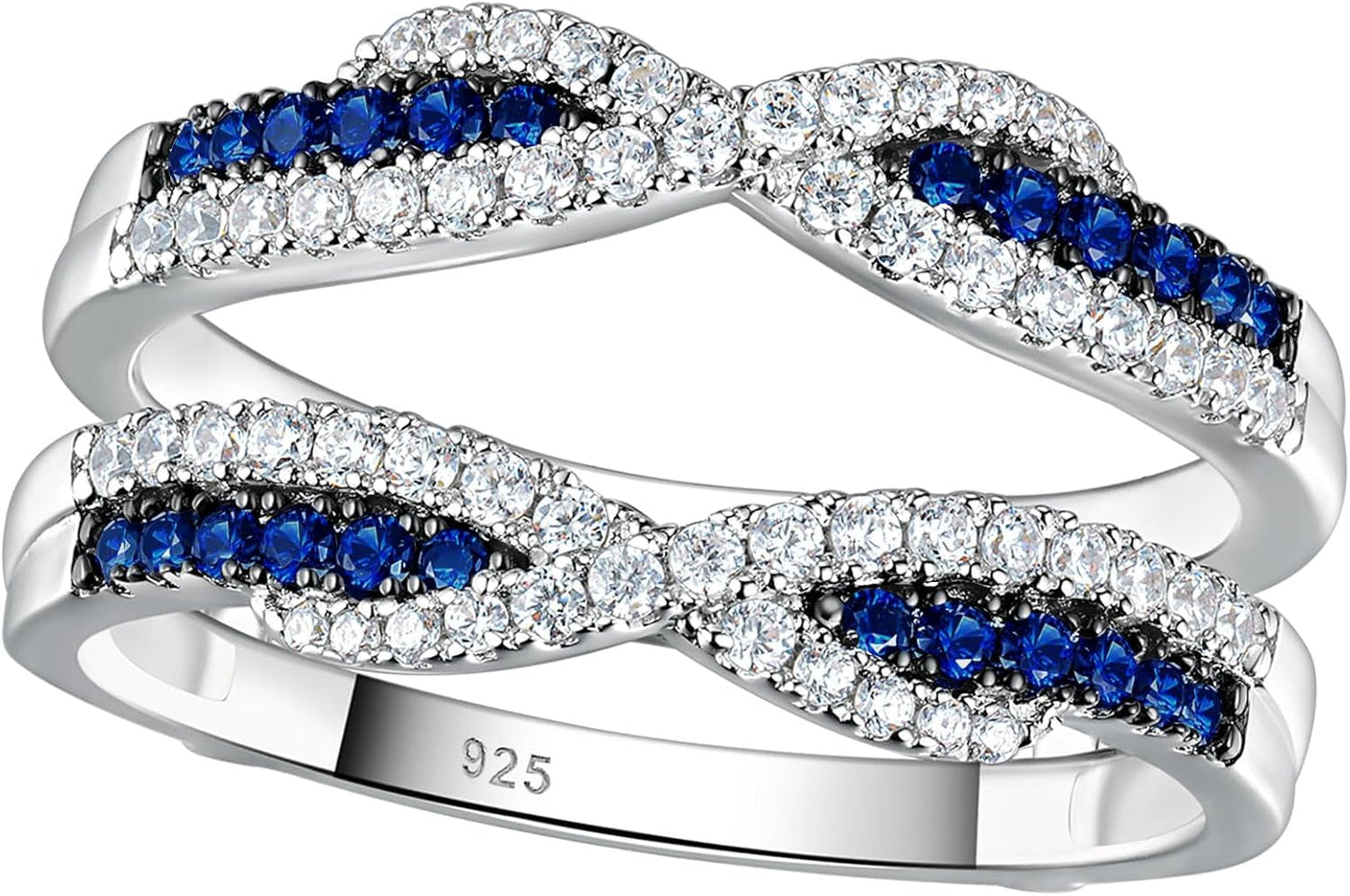 SHELOVES Blue Sapphire White CZ Ring Enhancer for Engagement Rings Infinity Wrap Guard 925 Sterling Silver 5-10