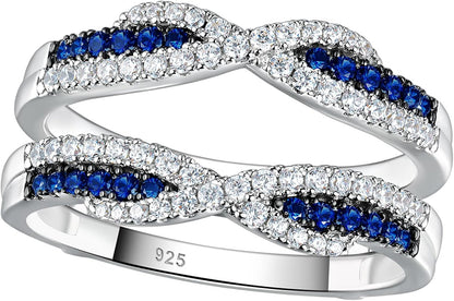 SHELOVES Blue Sapphire White CZ Ring Enhancer for Engagement Rings Infinity Wrap Guard 925 Sterling Silver 5-10
