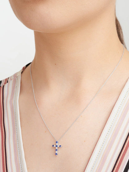 Lab Grown Diamond and Created Sapphire Necklace in Sterling Silver, Adult Female