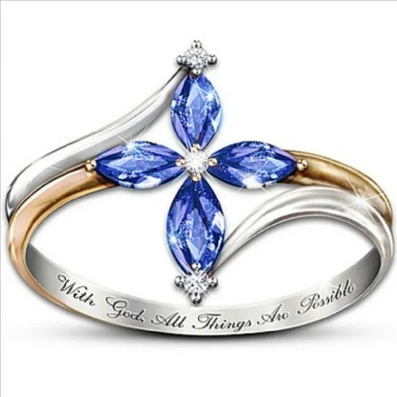 Exquisite 925 Sterling Silver Goldplated Natural Sapphire Amethyst Cross Ring Earrings Necklace Bride Princess Wedding Engagement Birthstone Jewelry Set Ring Size 5-10