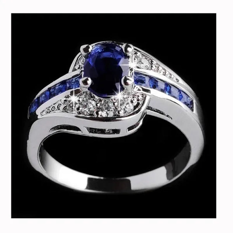 Exquisite Silver Color Natural Sapphire Gemstones Opal Birthstone Bride Princess Wedding Engagement Strange Ring Size 6 7 8 9 10 - WORLD TIME VISITS